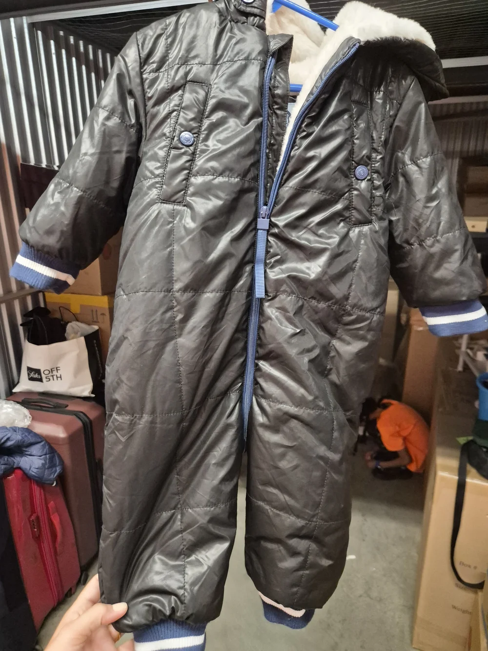 Kids Navy Blue Puffer Snowsuit with Hood